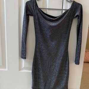 White Fox Elegant Black Glitter off the shoulder  Dress. Size small